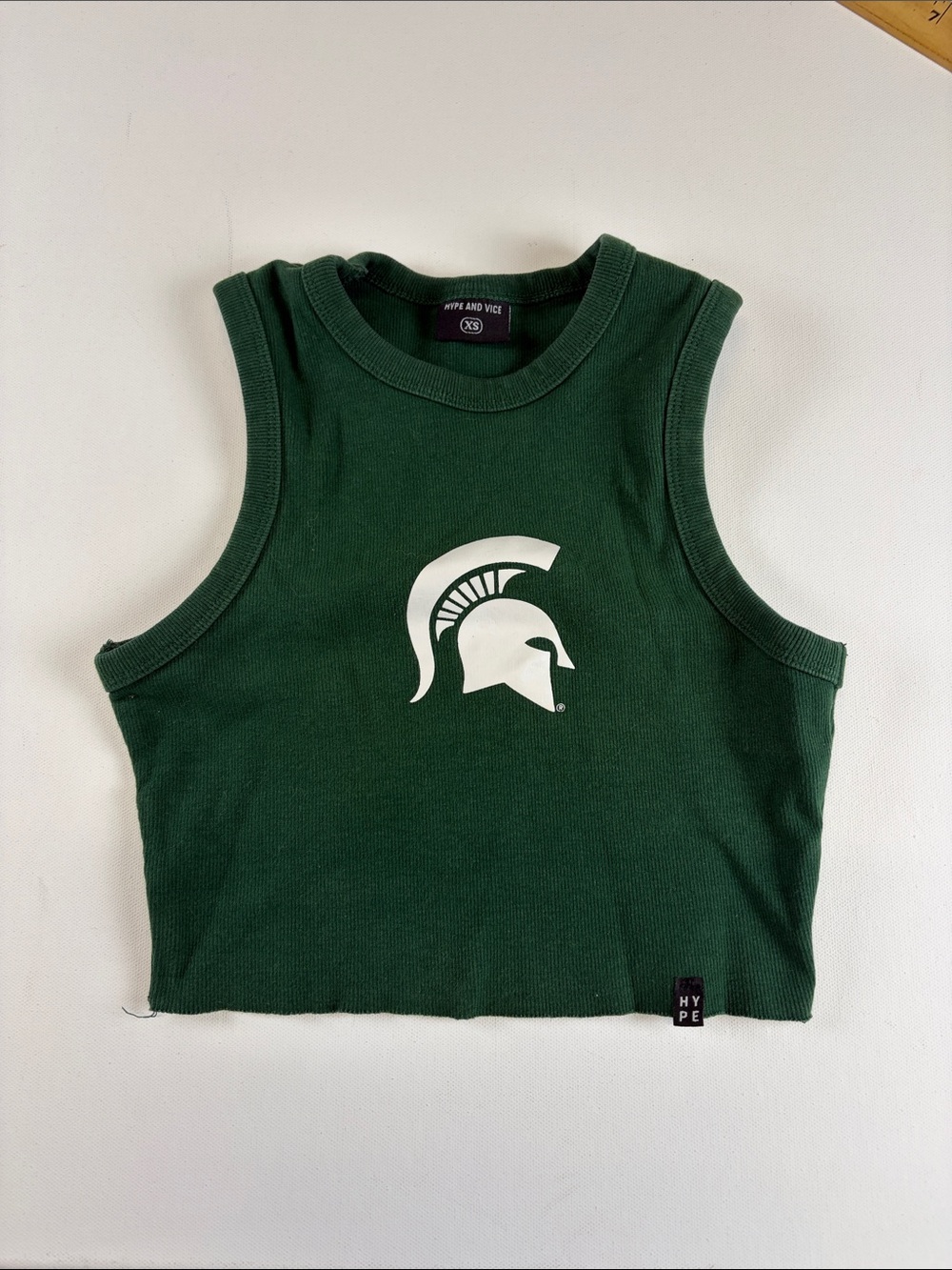 HYPE AND VICE MICHIGAN STATE SPARTANS RIBBED CROP TANK TOP XS